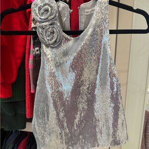 Avec Les Filles Silver Sequin Top & Matching Skirt